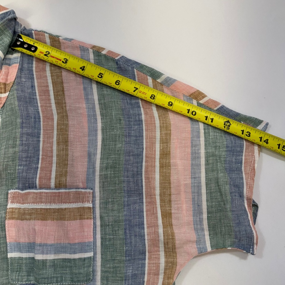 Garnet Hill Button Down S/S Shirt Womens 10 Multi Color Striped 100% Linen Top - Picture 9 of 11
